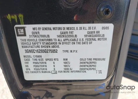 2005 Chevrolet Suburban 1500 Ls z USA, uszkodzony, nr VIN 3GNEC16Z65G275052